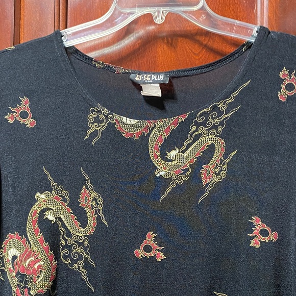 ES-SE Plus USA Vintage Black Red and Gold Dragon Print size 3X Tee - Picture 3 of 11